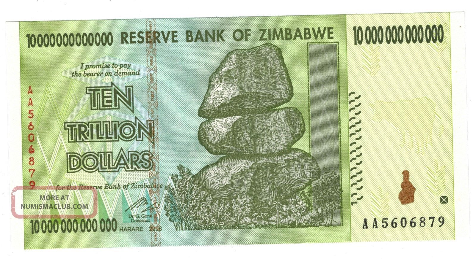 10 Trillion Dollars 2008 Zimbabwe Banknote Unc