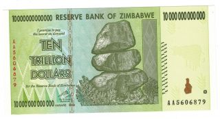 10 Trillion Dollars 2008 Zimbabwe Banknote Unc photo