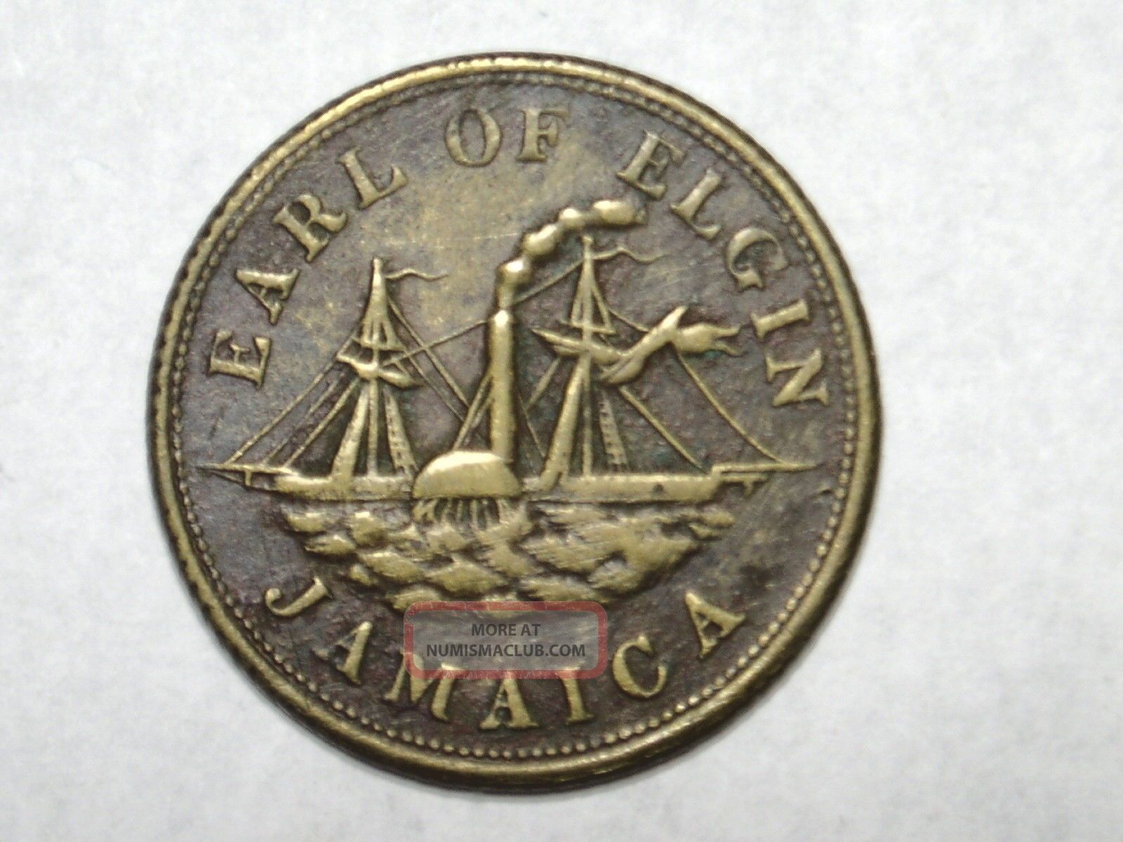 Jamaica 1844 Thomas Lunde & Co Kingston Jamaica Earl Of Elgin Steamship 23mm Br. Exonumia photo