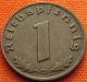 Ww2 German 1937 - D 1 Rp Reichspfennig 3rd Reich Bronze Nazi Coin (rl 1949) Germany photo 1