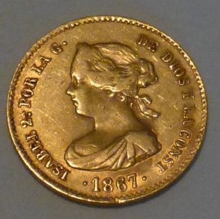 Spain 4 Escudos 1867 Km 631.  1; 3.  3548 Grs.  Gold 0.  900 photo