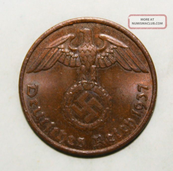 Germany 2 Pfennig 1937 - A Uncirculated Coin - Swastika - Wwii Germany photo