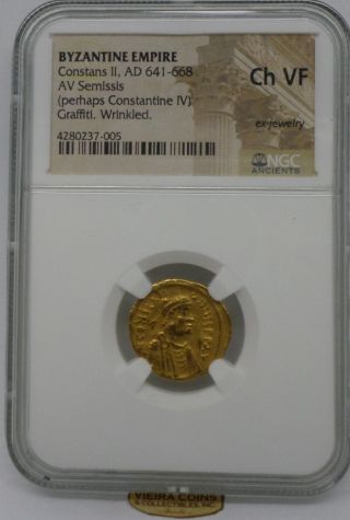 Ad 641 - 668 Byzantine Empire Gold Constans Ii,  Av Semissis,  Ngc Ch Vf - B948 photo