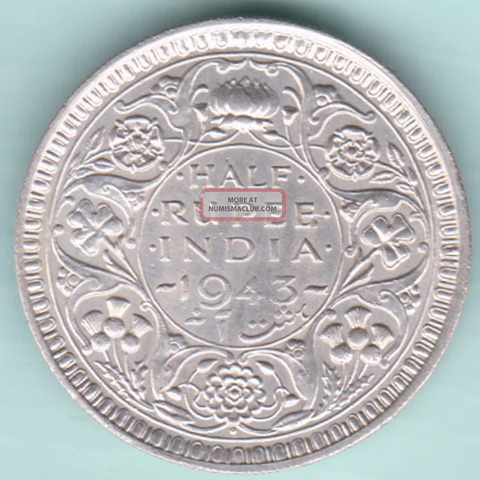 British India - 1943 - King George Vi Emperor - Half Rupee - Rare Silver Coin India photo