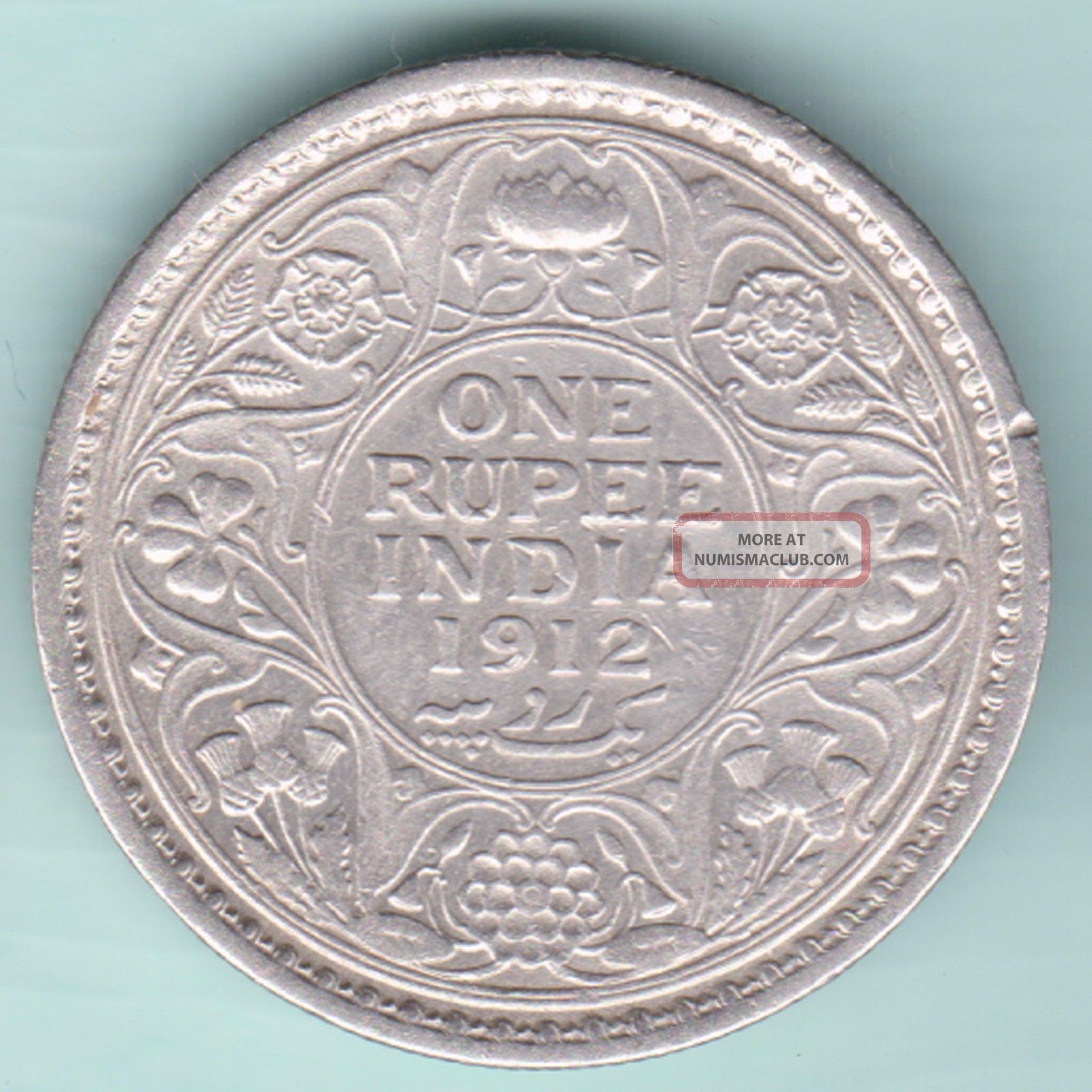British India - 1912 - King George V Emperor - One Rupee - Rare Silver Coin India photo