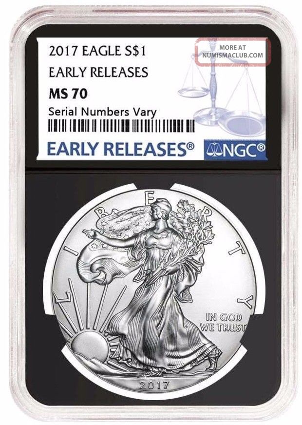 2017 1 Oz Silver American Eagle $1 Coin Ngc Ms 70 Early Release - Retro Black Silver photo
