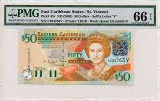 St.  Vincent East Caribbean States $50 Nd (2003) Pmg 66epq photo