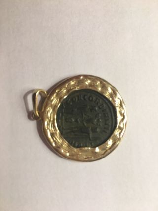 Roman Bronze Coin In 14k Gold Pendant With Chain Certified Authentic photo