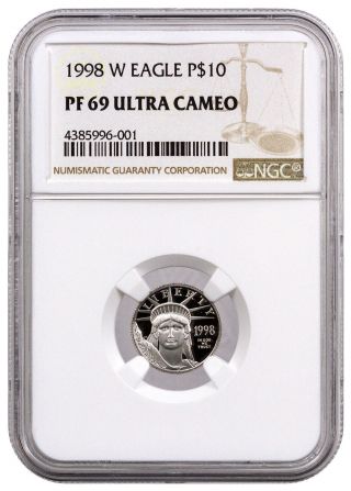 1998 - W $10 1/10 Oz Proof Platinum Eagle Ngc Pf69 Uc Sku17062 photo