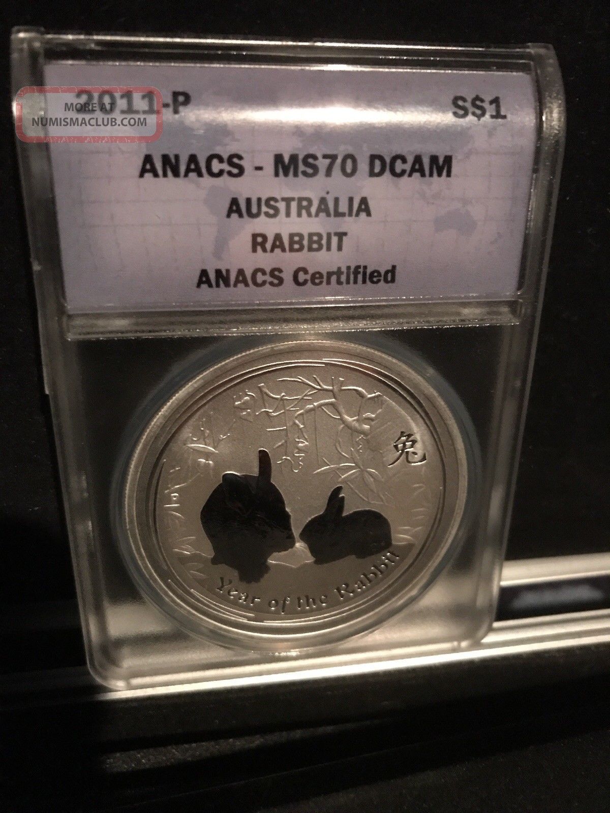 2011 - P Anacs Ms70 Dcam Australia Rabbit 1oz Fine Silver Coin Silver photo