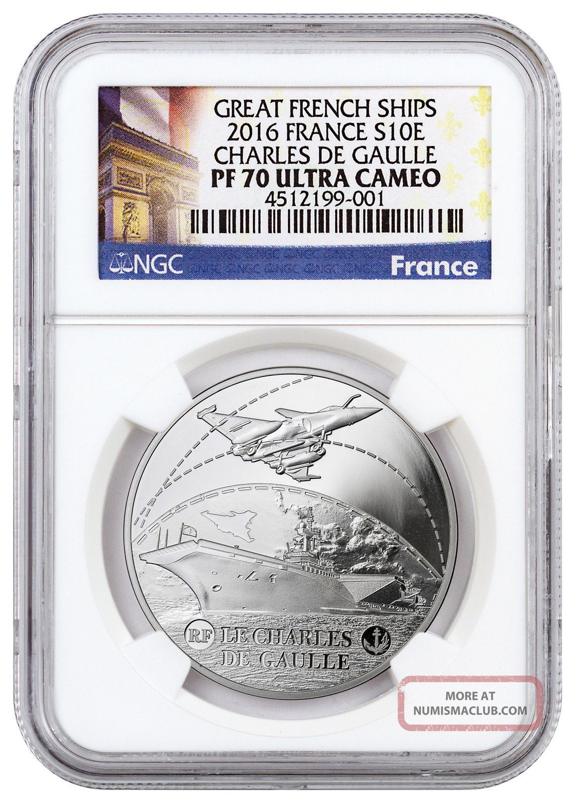 2016 France 10e Silver Great French Ships Charles De Gaulle Ngc Pf70 Uc Sku43704 Europe photo