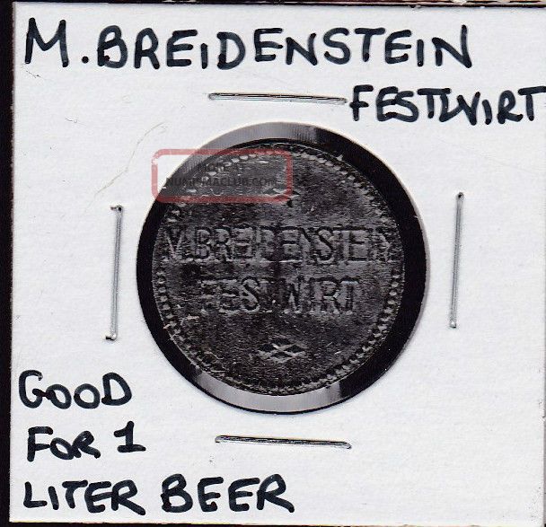 Vintage M.  Breidenstein German 1 Liter Beer Token Exonumia photo