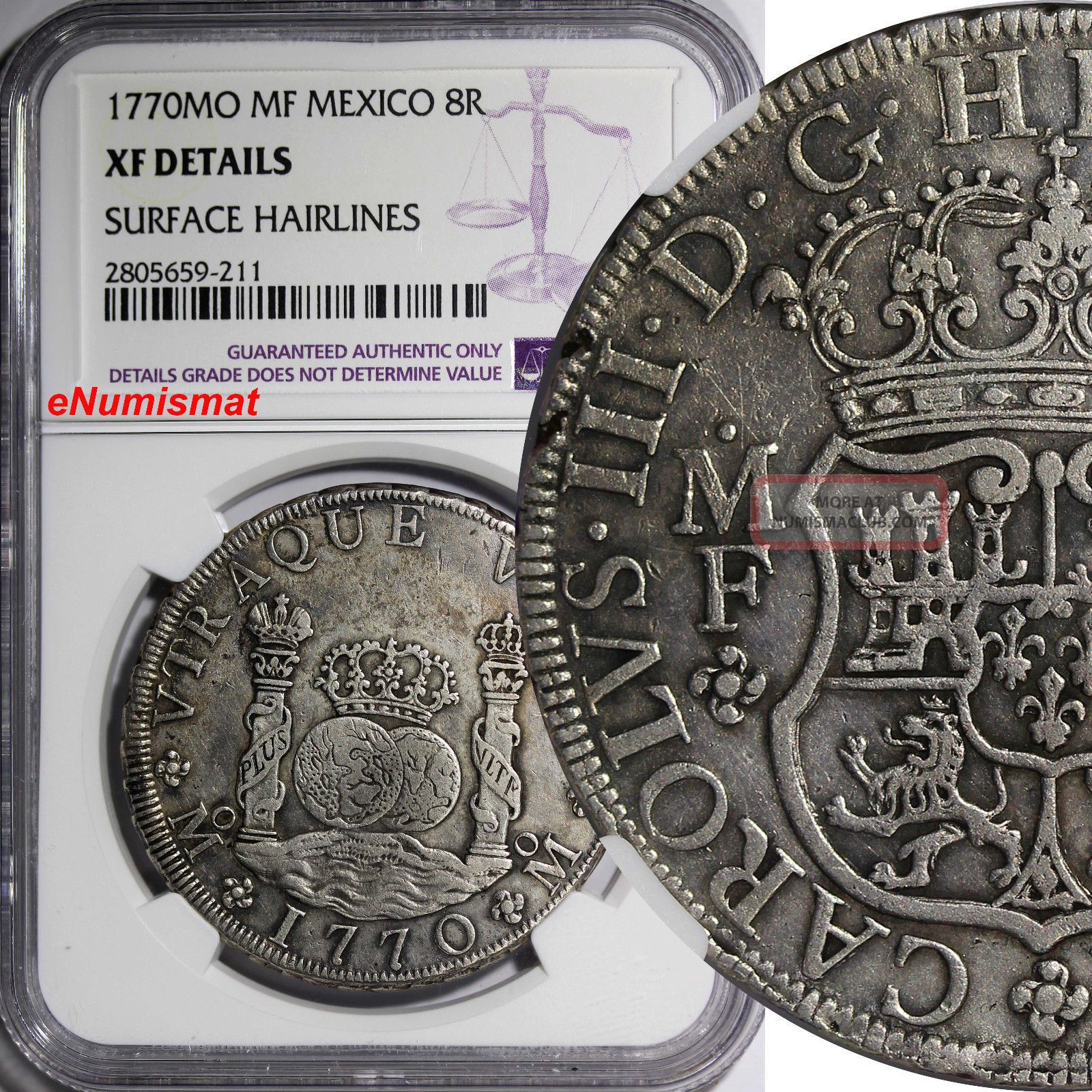 Mexico Charles Iii Silver 1770 Mo - Mf Pillar Dollar 8 Reales Ngc Xf Det.  Km 105 Mexico photo