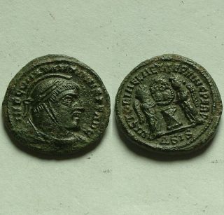 Rare Ancient Roman Coin Constantine I Victory Wreath Altar Siscia 307 Ad photo