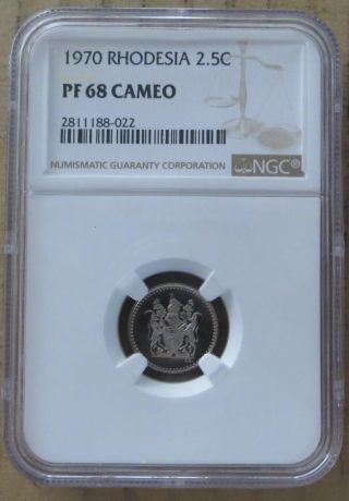 Very Rare Rhodesia 1970 2.  5c Proof Coin Ngc Graded Pf 68 Cameo.  Md - 3489 photo