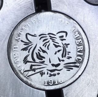 90 Silver Dime Hobo Nickel Coin Art Tiger 43 photo