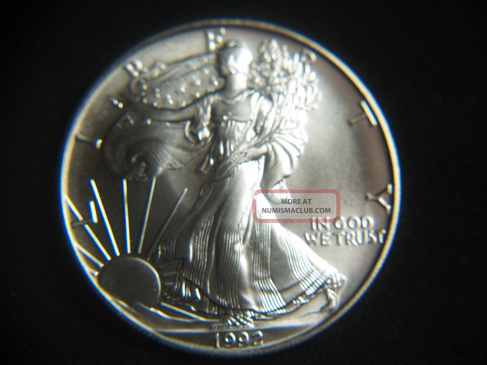 1992 Silver Dollar Coin 1 Troy Oz American Eagle Walking Liberty.  999 Fine Silver photo