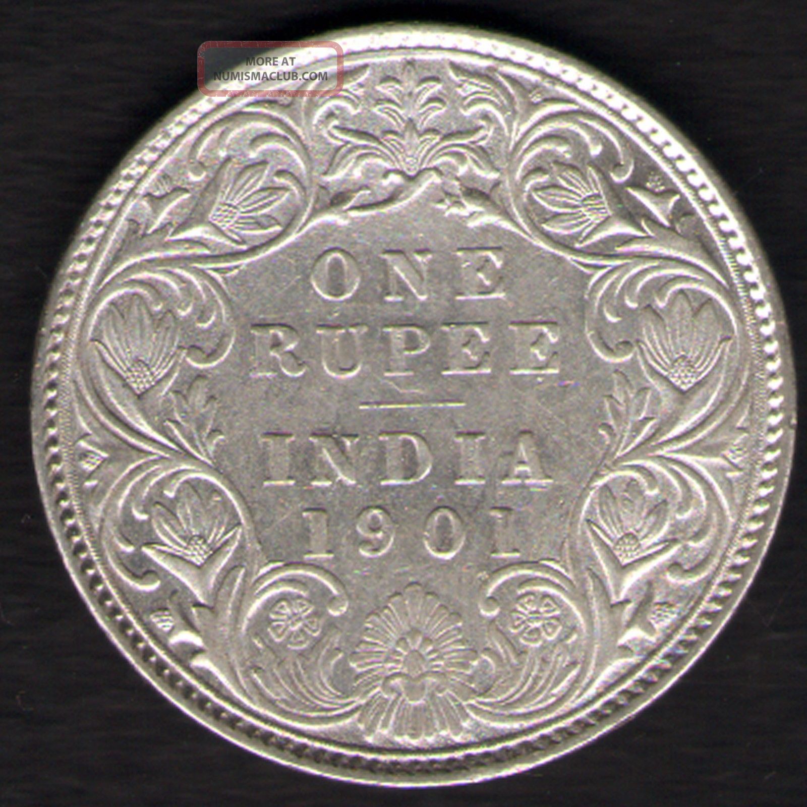 British India 1901 Victoria Empress One Rupee Silver Key Date Rare British photo