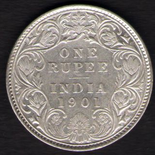 British India 1901 Victoria Empress One Rupee Silver Key Date Rare photo