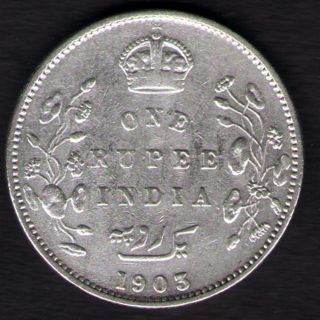 British India - 1903 - Edward Vii One Rupee Silver X - Fine Coin Ex - Rare Date photo