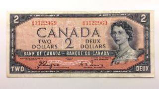 1954 Canada Devil Face Two 2 Dollar Canadian Bill Note Series Bb Banknote A951 photo