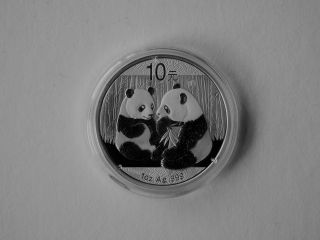 2009 China Panda 10 Yuan 1 Oz.  999 Silver Coin Bu In Capsule photo