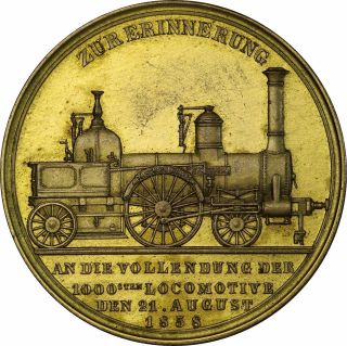 Germany – 1858 Gilt Bronze Medal By Kullrich,  Train,  Railroad photo