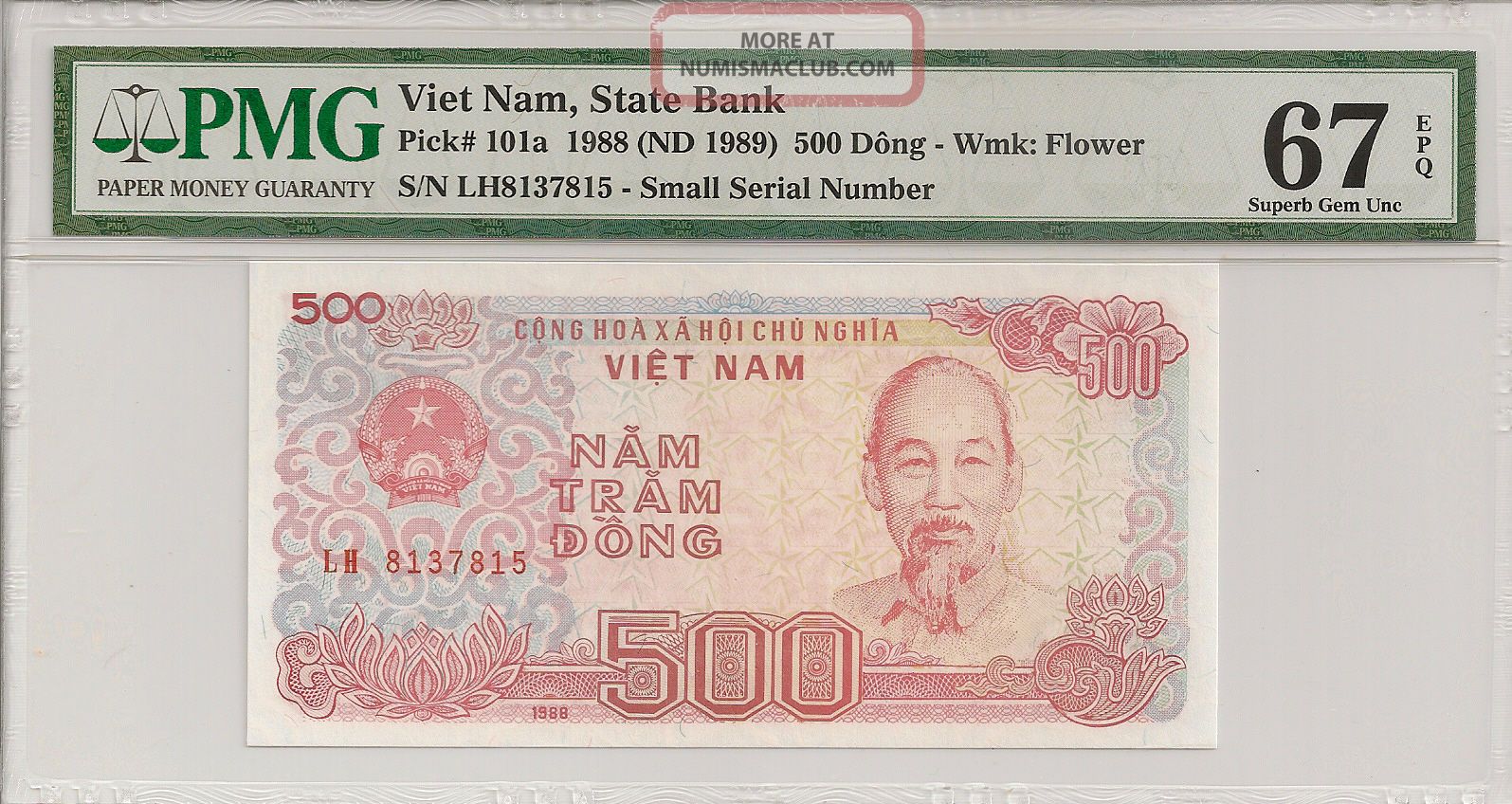 P - 101a 1988 500 Dong,  Viet Nam State Bank Pmg 67epq Gem Asia photo