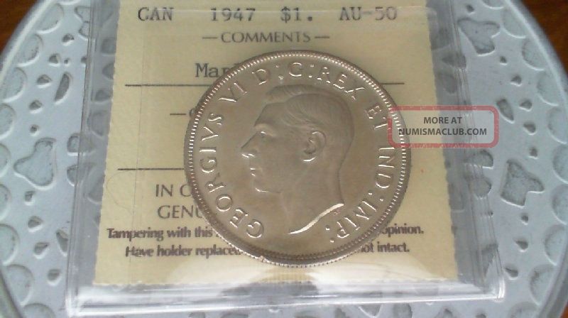 1947 Maple Leaf Silver Dollar Iccs Au 50 Coins: Canada photo