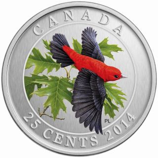 Canada - 2014,  25 - Cent Colored Coin Bird - The Scarlet Tanager,  No Box photo