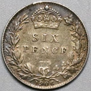 1906 Silver 6 Pence Edward Vii Great Britain Coin (17041120r) photo