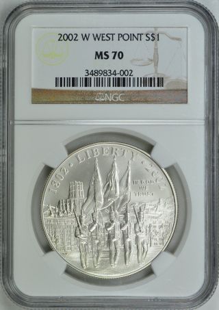 2002 - W West Point Silver S$1 Ngc Ms70 photo