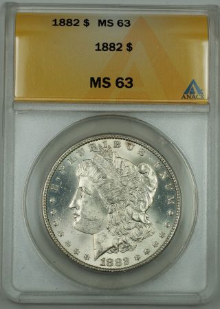 1882 Morgan Silver Dollar Coin $1,  Anacs Ms - 63 photo