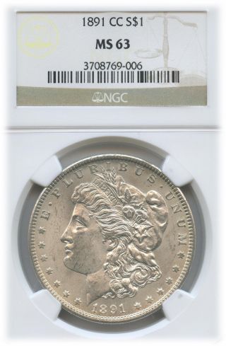1891 - Cc Morgan Dollar Ms 63 | Ngc Graded photo