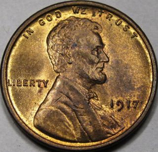 1917 Lincoln Cent Gem Bu++ Red - Brown Coin Neat Coin photo