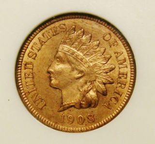 Stunning Full Red 1908 S Indian Head Cent Graded Ms64 Red By Ngc Rare This photo
