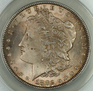 1882 Morgan Silver Dollar Coin $1,  Anacs Ms - 63,  Toned photo