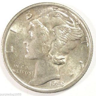 1943 - S Mercury Dime; Higher Grade Coin; Later Date; Silver photo