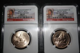 21013 - P And 2013 - D,  Ms 67,  Sacagawea $1,  Treaty With The Delawares photo