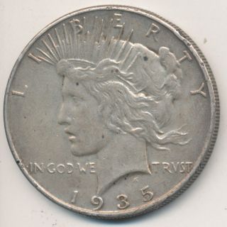 1935 Peace Silver Dollar - Final Year Minted Circulated Semikey Date photo