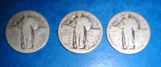 Three (3) Standing Liberty Quarters - No Visible Date photo