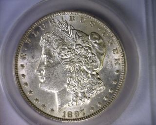 Anacs Au58 Blast White Top 100 Vam 6a 1897 Morgan Silver Dollar U.  S.  Coin photo