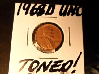 1968d Unc.  And Toned Lincoln Penny photo