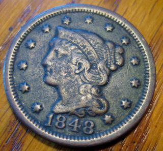 1848 Braided Hair Large Cent Very Fine S160 photo