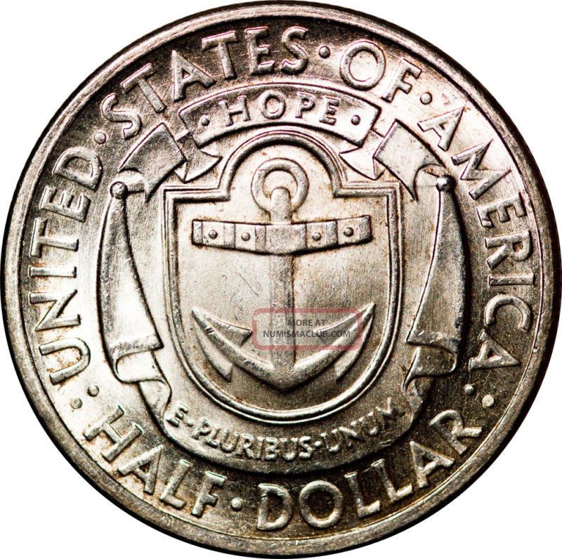 1936 D 50c Silver Rhode Island Half Dollar Bu+