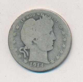 1914 - S Barber Silver Quarter Semi - Key Date Well Circulated Quarter photo