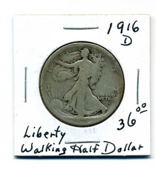 Liberty Walking Half Dollar 1916 - D,  Good photo