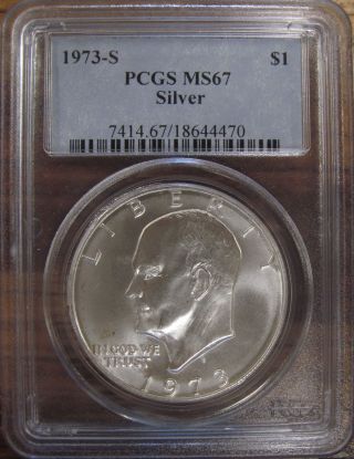 1973 - S U.  S.  Silver Eisenhower Dollar Pcgs Graded Ms67 White Coin photo