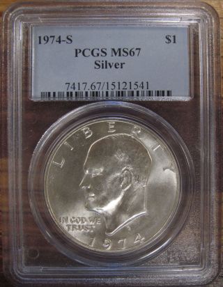1974 - S U.  S.  Silver Eisenhower Dollar Pcgs Graded Ms67 White Coin photo