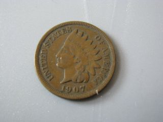 1907 Indian Head Cent United States Coin Vg - F photo
